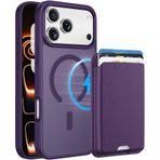 PSR Aksesuar iPhone 17 Pro Max Uyumlu M-Safe Kablosuz Şarj Destekli Mat Kılıf + MagSafe Kartlıklı Cüzdan - Tam Koruma Seti (Derin Mor, iPhone 17 Pro Max)