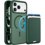 PSR Aksesuar iPhone 17 Pro Max Uyumlu M-Safe Kablosuz Şarj Destekli Mat Kılıf + MagSafe Kartlıklı Cüzdan - Tam Koruma Seti (Koyu Yeşil, iPhone 17 Pro Max)