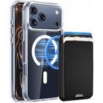 PSR Aksesuar iPhone 17 Pro Max Uyumlu M-Safe Kablosuz Şarj Destekli Mat Kılıf + MagSafe Kartlıklı Cüzdan - Tam Koruma Seti (Şeffaf-Siyah, iPhone 17 Pro Max)