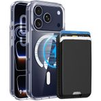 PSR Aksesuar iPhone 17 Pro Uyumlu M-Safe Kablosuz Şarj Destekli Mat Kılıf + MagSafe Kartlıklı Cüzdan - Tam Koruma Seti (Şeffaf-Siyah, iPhone 17 Pro)