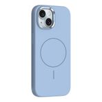 PSR Aksesuar iPhone Serisi M-Safe Şarj Özellikli Silikon Kapak - Metal Kamera Çerçeveli | Yumuşak Dokulu Telefon Kılıfı (Açık Mavi, iPhone 14)