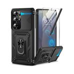 PSR Aksesuar Samsung Galaxy S24 Ultra Uyumlu Ekran Koruyucu Kılıf – Sürgülü Yüzüklü Standlı Darbe Emici Tank Kapak (Siyah, Samsung Galaxy S24 Ultra)