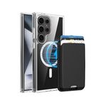 PSR Aksesuar Samsung Galaxy S24 Ultra Uyumlu M-Safe Kablosuz Şarj Destekli Mat Kılıf + MagSafe Kartlıklı Cüzdan - Tam Koruma Seti (Şeffaf, Samsung Galaxy S24 Ultra)
