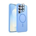 PSR Aksesuar Samsung Galaxy S25 FE Uyumlu M-Safe Kablosuz Şarj Destekli Mat Kılıf + Kamera Lens Koruyucu + Ekran Koruyucu - Tam Koruma Seti (Açık Mavi, Samsung Galaxy S25 FE)