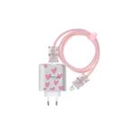 PSR Aksesuar Şarj Aleti Kılıfı & Kablo Koruyucu Set – iPhone 18W/20W Uyumlu | Adaptör Kılıfı, Kablo Düzenleyici, Şarj Ucu Koruyucu – 4'lü Set (Pembe Love))