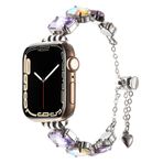 PSR aksesuar Zore KRD-115 Renkli Taş Tasarımlı Kordon-Lila Apple Watch 7 41mm ile uyumlu