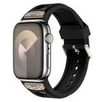 PSR aksesuar Zore KRD-117 Hava Alabilen Delikli Metal Süslemeli Desenli Silikon Kordon-Titanyu Apple Watch 7 45mm ile uyumlu