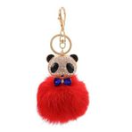 PTNKUIIY Kristal taşlı araba anahtarlığı, ponponlar anahtarlık, panda, parıltılı pelüş anahtarlık, çanta, çanta, sırt çantası, aksesuar, charm, süs kolye ucu, kadınlar için, kırmızı