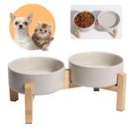 PTOBER Yükseltilmiş Seramik Köpek Kasesi Seti - Kaymaz Bambu Standlı Yükseltilmiş Köpek Kaseleri - Köpek Maması ve Su Kasesi Seti - Çift Köpek Besleme Kaseleri - Kediler ve Küçük Köpekler için Evcil Hayvan