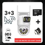 Ptz Dış Mekan Çift Kameralı Gece Görüşlü Full Hd Ip Akıllı Güvenlik Kamerası 512 GB Micro Sd Kart Dahil BB-17232