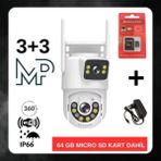 Ptz Dış Mekan Çift Kameralı Gece Görüşlü Full Hd Ip Akıllı Güvenlik Kamerası 64 GB Micro Sd Kart Dahil BB-172364