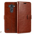 PU Deri Cüzdanlı Telefon Kılıfı LG G3 D855 D850 D851 D852 ile Uyumlu, Mıknatıslı Kapaklı, Kart Gözlü ve Ayaklı Koruyucu Kapak (Kahverengi)