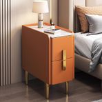 PU Deri Kaplama ve Metal Ayaklı Modern Minimalist İnce Komidin, Yatak Odalarında ve Oturma Odalarında Küçük Alanlar için Çift Çekmeceli Saklama Dolabı