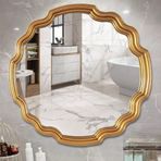 PU Duvar Aynası Barok Tarzı, Dokunmatik Anahtarlı LED Banyo Aydınlatması, Antik Dekoratif Gümüş/Altın, Şömine, Banyo, Yatak Odası İçin Lüks Makyaj Aynası (Gümüş, 80 * 80CM/31 * 3 inç (Altın+LED 8
