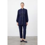 Puane Kadın Yıldız Taş Detaylı Fermuarlı Tunik Pantolon Takım Elbise – 14447 - Kahve - XL