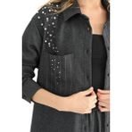 Puane Kadın Yumuşak Dokulu Omuz ve Cep Taş Detaylı Çizgili Antrasit Gömlek/tunik 10552 - Siyah - L - XL