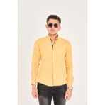 Puantiye Baskılı Poplin Pamuk Likra Slim Fit Erkek Gömlek - Sarı