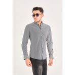 Puantiye Baskılı Poplin Pamuk Likra Slim Fit Erkek Gömlek - XL - Lacivert