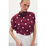 Puantiye Desenli Bluz - Bordo