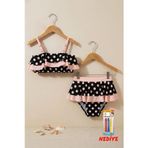 Puantiye Desenli Fırfırlı Siyah Renk Kız Çocuk Etekli Bikini Takımı
