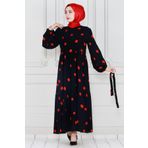 Puantiyeli Prenses Model Elbise-Kırmızı