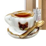PUCHEN Menteşe Başlığı Dekorasyonu - Vintage Çay Fincanı ve Çay Kaşığı Dekoratif Kapı Çerçevesi Menteşe Üst Dekorasyon - Yaratıcı Menteşe Başlığı Ev Dekoru, Minyatür Kapı Çerçevesi Menteşe Dış Mekan İç Mekan