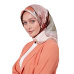 Pudra Kesik Çiçek Desen Twill İpek Eşarp