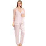 Pudra Pembe Dantel Sabahlıklı Saten Pijama Takımı, S, LD15252-198IGP101169