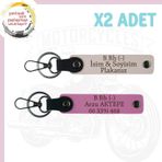 Pudra-Pembe, Motor Severlere, İsim Plaka ve B + Kan Grubu Yazılı Özel Tasarım Deri 2'li Anahtarlık