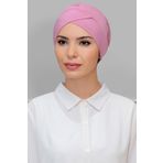 Pudra Pratik Hazır Geçmeli Tesettür Bone Sandy Kumaş Çapraz Büzgülü 1801_06