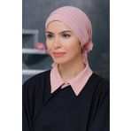 Pudra Pratik Hazır Geçmeli Tesettür Bone Sandy Kumaş Pileli Nervürlü Güllü 1806_06