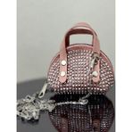 Pudra Süet Kumaş, Tek Bölmeli, Zincir Askılı,fermuarlı, Taşlı, Mini El ve Omuz Çantası 10 cm - 10x7