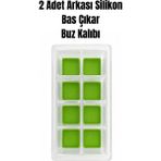PudraLuna 2 Adet, 8 Bölmeli Bas Çıkar Buz Kalıbı, Arkası Silikon Buz Kalıbı, 5x5 cm Buz Büyüklüğü
