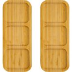 PudraLuna Bambu 3 Bölmeli Çerezlik, Sunumluk, Kahvaltılık, Sosluk, Sunum Tabağı - 2 Adet