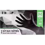 Pudrasız Siyah Nitril Eldiven Medium HasPet 100lü
