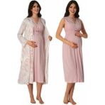Puerpera Effortt Kadın Hamile Lohusa Gecelik Sabahlık Set 8035 - Pembe