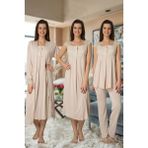 Puerpera Effortt Kadın Pijama Takımı Gecelik Sabahlık Lohusa Hamile 4'lü Set 2305 - Vizon