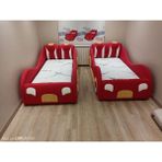 Puf Bebe Montessori 90X190 Mdf Arabalı Çocuk Yatağı (Yatak Dahildir) - 100 x 120 cm - Kırmızı