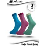 Pufazzo Kadın Spor Çorap 3'lü Set – Özel Tasarım Çift Lastik, Doğal Pamuk, Havlu Taban, Dikişsiz Tayt Çorabı - Renkli - 39 - 42