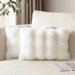 Puff Table 2'li Peluş Bubble Kırlent Kılıfı 35*50 Ekru Renk Yumuşak Kadife Yastık Çift Taraflı - 35 x 50 cm - Ekru - Beyaz