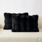 Puff Table 2'li Peluş Bubble Kırlent Kılıfı 35*50 Siyah Renk Yumuşak Kadife Yastık Çift Taraflı - 35 x 50 cm