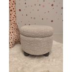 Puff Table Hazine, Ahşap Top Ayaklı Çocuk Pufu, Oyuncak Sepeti, Teddy Kumaş 42 cm Antrasit Ayak - Krem