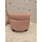Puff Table Hazine, Ahşap Top Ayaklı Çocuk Pufu, Oyuncak Sepeti, Teddy Kumaş 42 cm Antrasit Ayak - Pembe