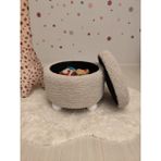 Puff Table Hazine, Ahşap Top Ayaklı Çocuk Pufu, Oyuncak Sepeti, Teddy Kumaş 42 cm Beyaz Ayak - Krem