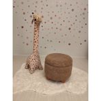 Puff Table Hazine, Ahşap Top Ayaklı Çocuk Pufu, Oyuncak Sepeti, Teddy Kumaş 42 cm Ceviz Ayak - Kahverengi