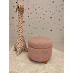 Puff Table Hazine, Ahşap Top Ayaklı Çocuk Pufu, Oyuncak Sepeti, Teddy Kumaş 42 cm Ceviz Ayak - Pembe
