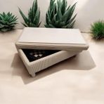 Puff Table Kardelen , Sandıklı Orta Sehpa Puflu , Çizgili Krem Kadife Kumaş