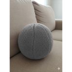 Puff Table Peluş Top Yastık Kırlent Içi Dolgulu Açık Gri Fitilli Kumaş - 35 x 35 cm