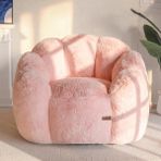 Puffiber Puf Koltuk Çiçek Tasarımlı Peluş Armut Koltuk Rahat Tv ve Okuma Koltuğu 95X80 cm - Pembe