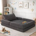 Puffiber Yeni Nesil Füme Premium Katlanabilir Modüler Çocuk Oyun Yatağı Ve Minderi 80X160 Cm Tam Sünger